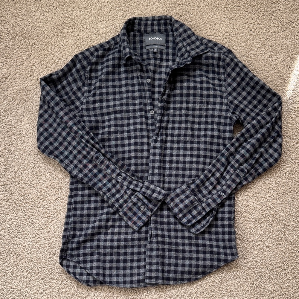 Bonobos Men's Navy Plaid Button Down Slim Fit Shirt